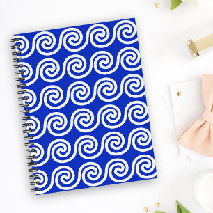 Caderno Espiral Azul Padrão de Ondas Chave Meander Grego
