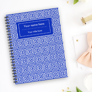 Caderno Espiral Azul-padrão dos quadrados-chave gregos