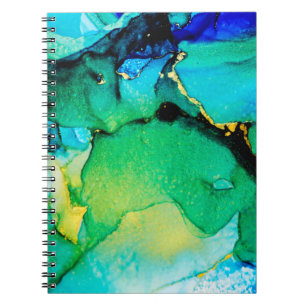 Caderno Espiral AZUL PERSA, verde chartreuse. Arte muito bonita