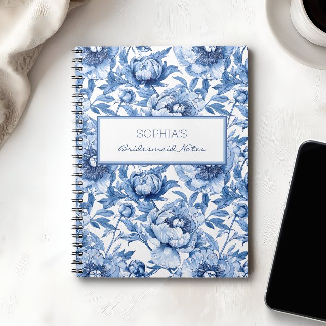 Caderno Espiral Azul Personalizado Nome da Bridesmaid Floral Fllow (Personalized Blue Bridesmaid Name Floral Flower Notebook)
