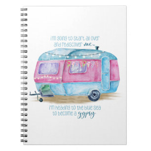 Caderno Espiral Azul retro Glamper cor-de-rosa & branco de   da