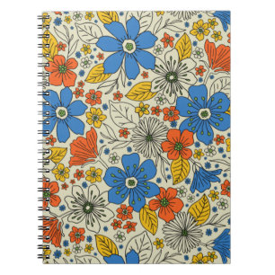 Caderno Espiral Azul Retroativo, Amarelo e Laranja Floral