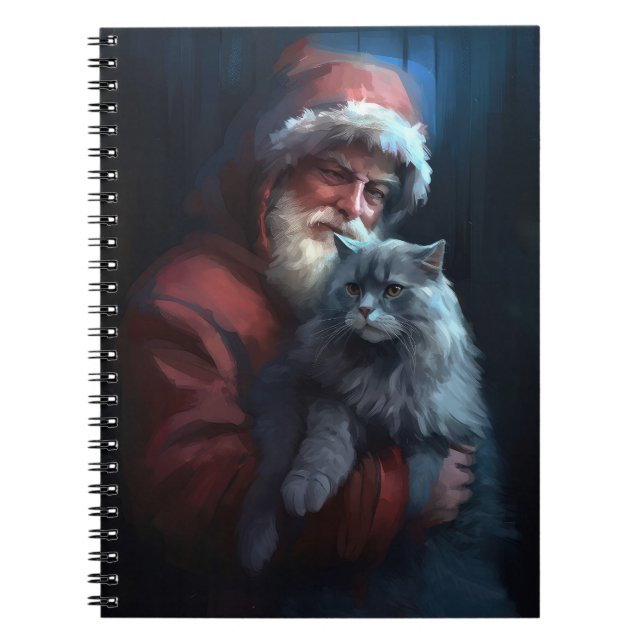 Caderno Espiral Azul Russo Papai Noel Natal Festivo (Frente)