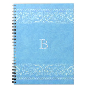 Caderno Espiral Azul Rústico Paisley País Ocidental Simples Chic