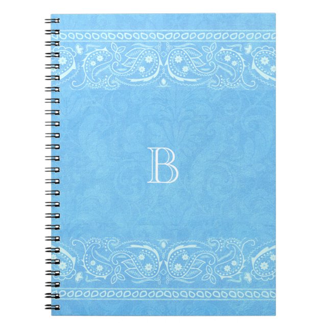 Caderno Espiral Azul Rústico Paisley País Ocidental Simples Chic (Frente)