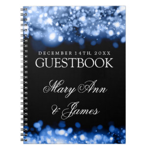 Caderno Espiral Azul Sparkling da safira das luzes do Guestbook do