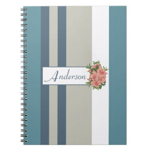 Caderno Espiral Azul-Teal Moderno e Floral-Rastilho