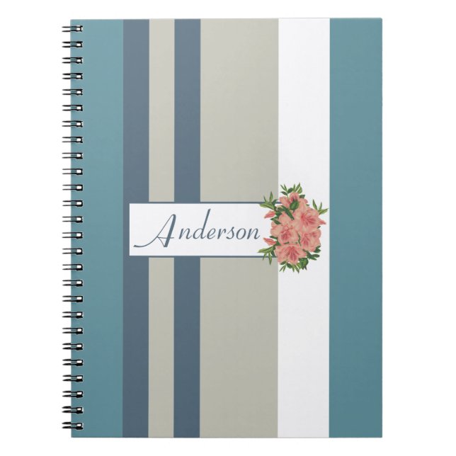 Caderno Espiral Azul-Teal Moderno e Floral-Rastilho (Frente)