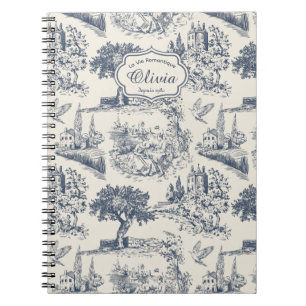 Caderno Espiral  Azul Toalhete Francês Vintage Personalizado 