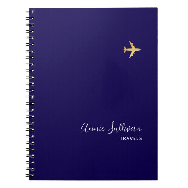 Caderno Espiral Azul-Viagem plano Dourado (Frente)