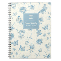 Azul Vintage Floral Monograma Personalizado
