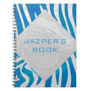 Caderno Espiral Azul Zebra e Branco com Monograma