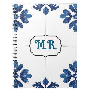 Caderno Espiral Azulejo Azul Índigo Português Lisboa Decorativo