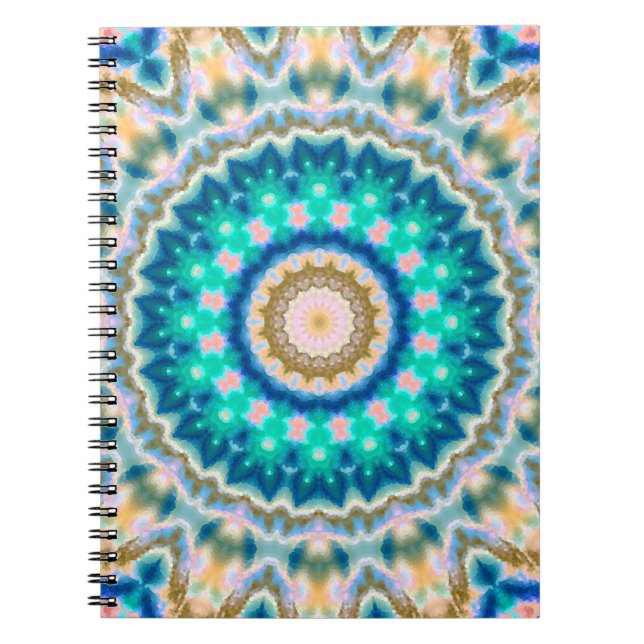 Caderno Espiral azulejo caleidoscópico moderno abstrato (Frente)