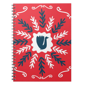 Caderno Espiral Azulejo de Natal Folk Doodle Art