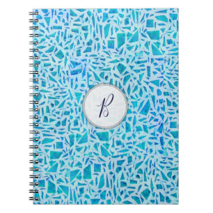 Caderno Espiral Azulejo de Vidro Mosaico Turquesa Azul Moderno Chi