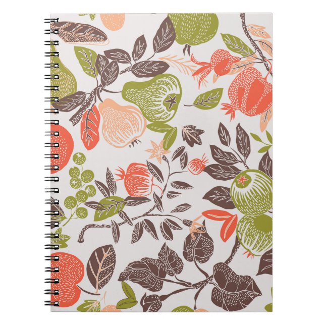 Caderno Espiral Azulejo Deco da Fruta de outono (Frente)