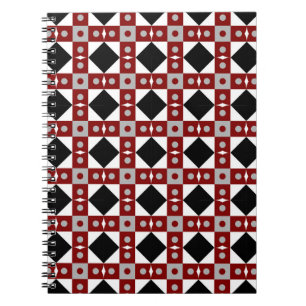 Caderno Espiral Azulejo geométrico em sabão vermelho, preto e bran