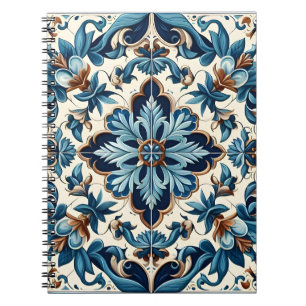 Caderno Espiral Azulejo Porcelain Azulejo Padrão Mediterrânico