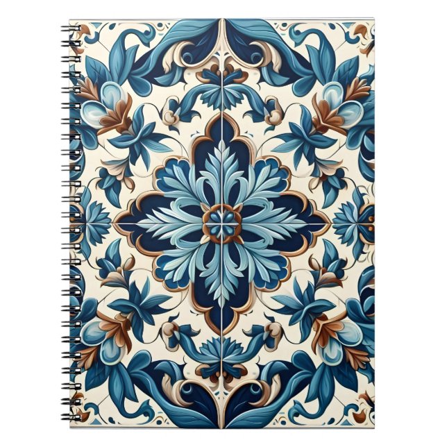 Caderno Espiral Azulejo Porcelain Azulejo Padrão Mediterrânico (Frente)