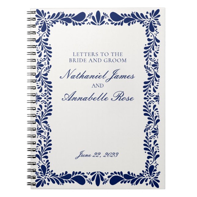 Caderno Espiral Azulejo Talavera Azul Letras Bride & Groom (Frente)