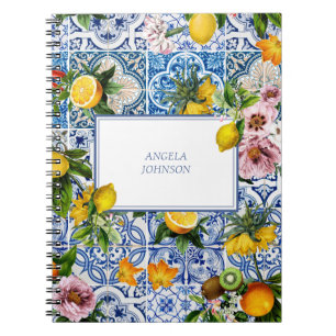 Caderno Espiral Azulejos de Buquê de Limão da Costa Amalfi Itália