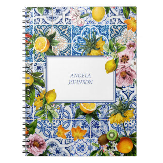 Caderno Espiral Azulejos de Buquê de Limão da Costa Amalfi Itália