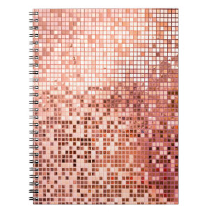 Caderno Espiral Azulejos de mosaico quadrados de ouro rosa-rosa