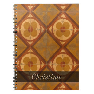 Caderno Espiral Azulejos florais geométricos sujos algum texto