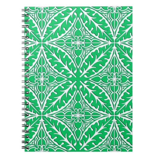 Caderno Espiral Azulejos marroquinos - jade verde e branco (Frente)