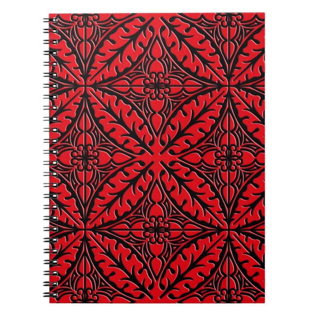 Caderno Espiral Azulejos marroquinos - vermelho escuro e preto (Frente)
