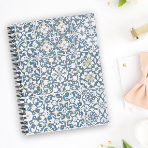 Caderno Espiral Azulejos Mediterrâneos, Marroquinos, Maiolica, Azu