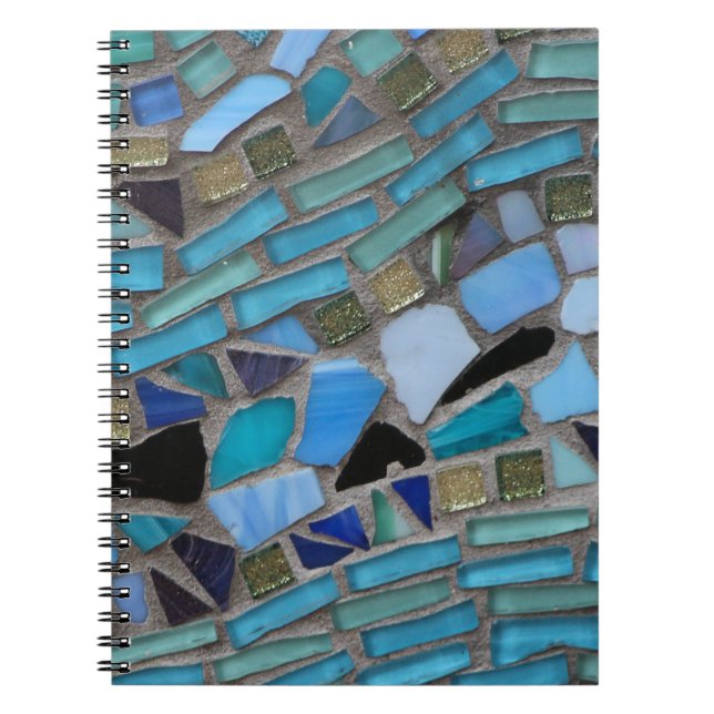 Caderno Espiral Azulejos Mosaico de Azul e Verde (Frente)
