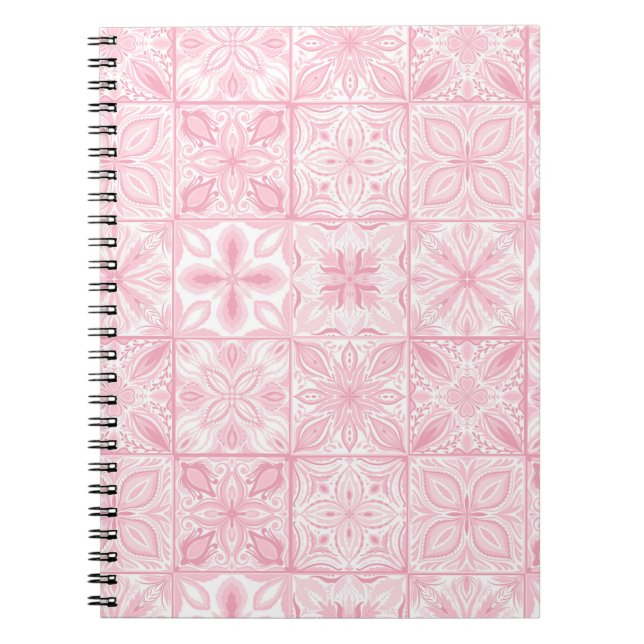 Caderno Espiral azulejos ornamentados cor-de-rosa (Frente)