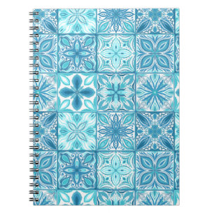 Caderno Espiral azulejos ornamentados em azul e branco