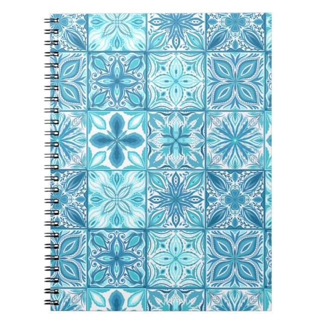 Caderno Espiral azulejos ornamentados em azul e branco (Frente)