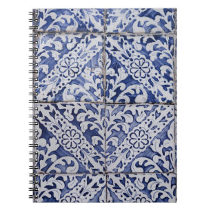 Caderno Espiral Azulejos Portugueses - Azulejo Azul e Branco Flora
