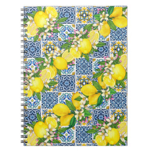 Caderno Espiral Azulejos Sicilianos do Mediterrâneo, limões de cit