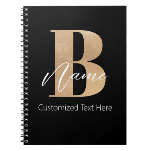 Caderno Espiral B e Nome Iniciais Monogramados Modernos Personaliz