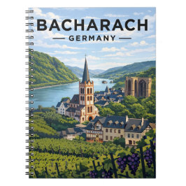 Caderno Espiral Bacharach Alemanha Arte de Viagem Vintage