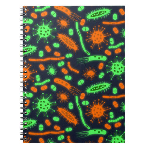 Caderno Espiral Bactéria Brilhante Microorganismo laranja tóxico v