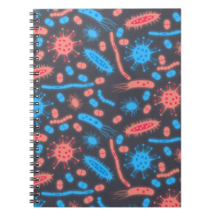 Caderno Espiral Bactéria Brilhante Microorganismo rosa azul