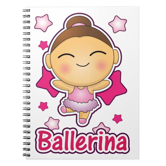 Caderno Espiral Bailarina bonito de Kawaii que faz o balé (Frente)