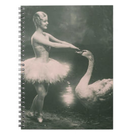 Caderno Espiral Bailarina e Cisne Fotografia Vintage Falsa
