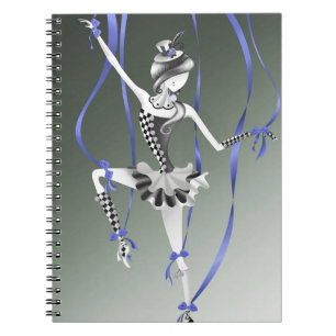 Caderno Espiral Bailarina Excêntrica Marionete Fitas Azuis   