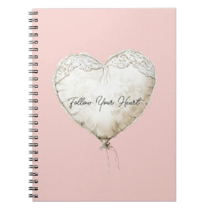Caderno Espiral Balão Coração de Renda Falsa Rosa Branco