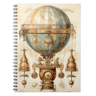 Caderno Espiral Balão de Ar Quente Azul Vintage Steampunk (3)