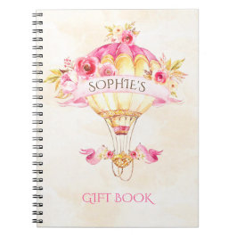 Caderno Espiral Balão de Ar Quente Rosa Dourado Amarelo Rosas Pres