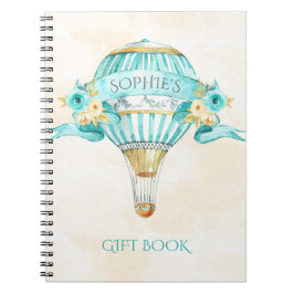 Caderno Espiral Balão de Ar Quente Turquesa Dourado Amarelo Rosas 