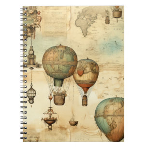 Caderno Espiral Balão de Vintage Ar Quente em Paisagem Serena (12)